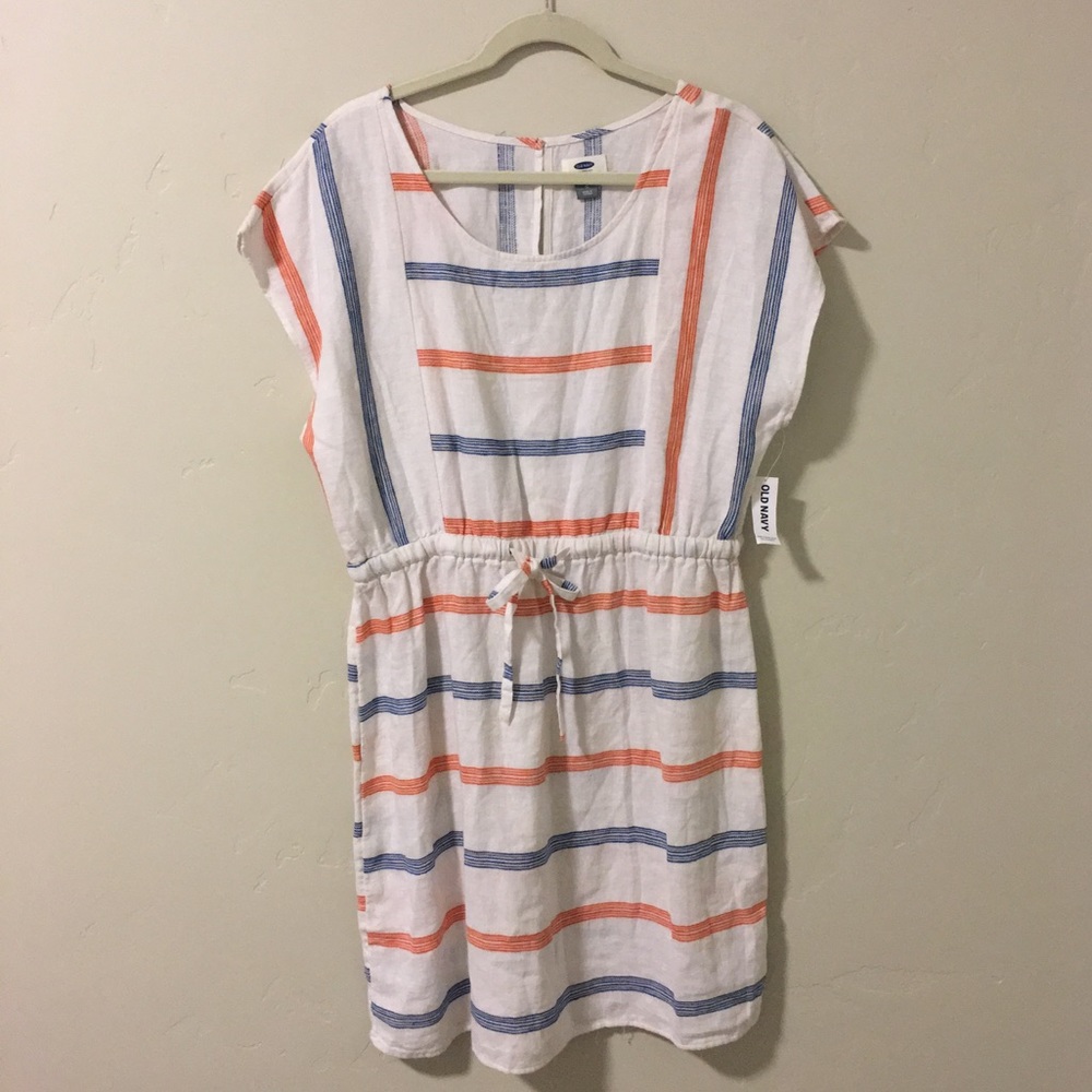 Short sleeve, drawstring, linen dress